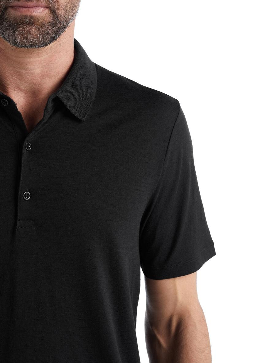 Koszulki Icebreaker Merino Tech Lite II Krótkie Sleeve Polo Męskie Czarne | PL 1786GSOL